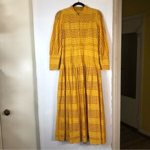 EYELET BRODERIE EMBROIDERY BUTTON MAXI TEA DRESS